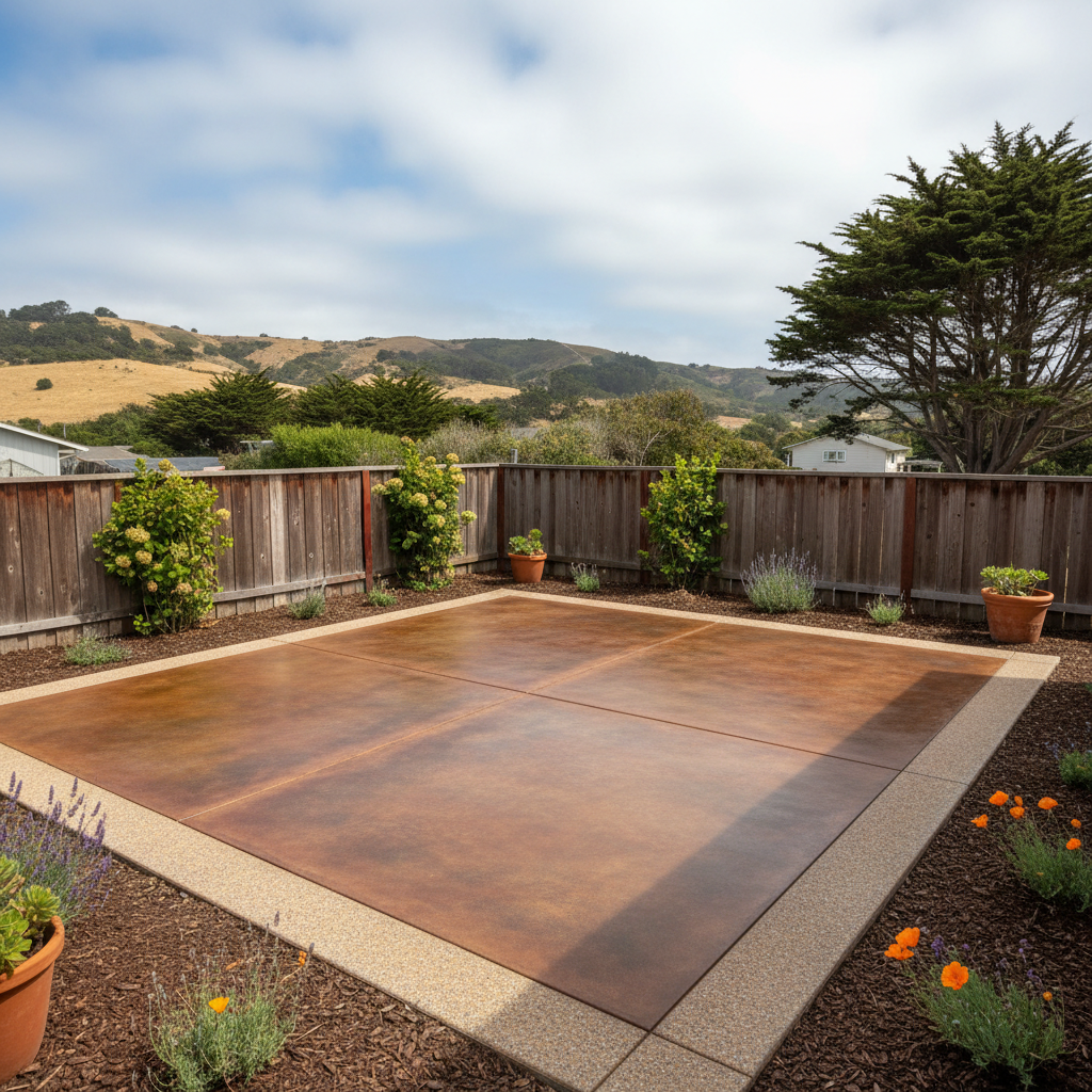 Completed concrete staining work at a residential property in San Francisco, CA