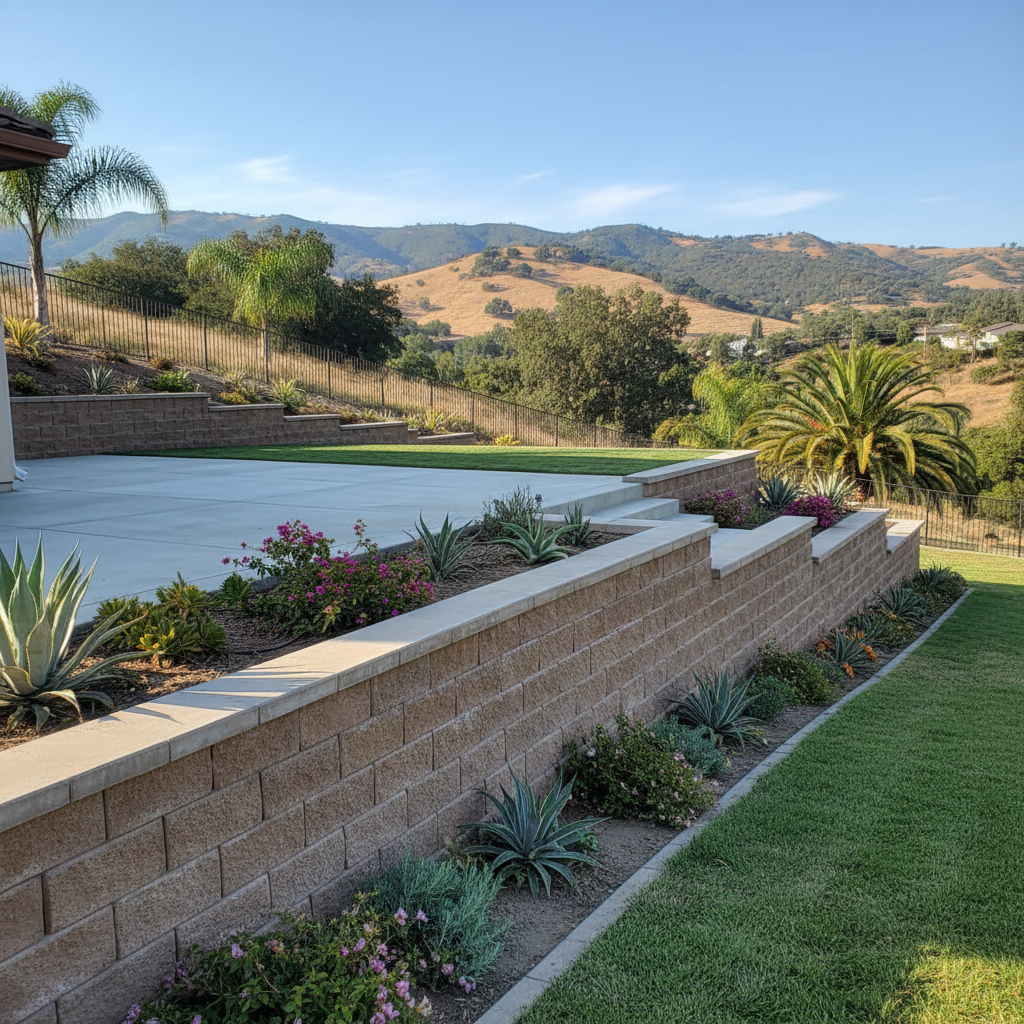 Completed concrete retaining walls work at a residential property in Ventura, CA