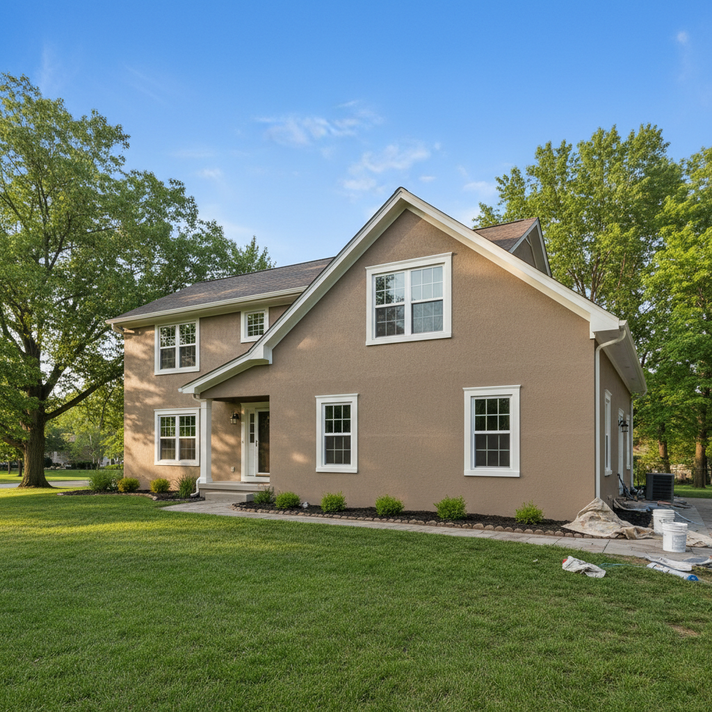 Completed stucco painting work at a residential property in Topeka, KS
