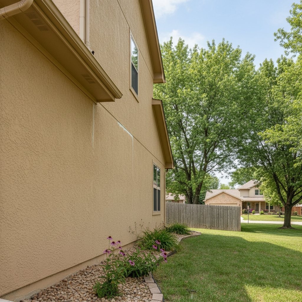 Completed stucco repair work at a residential property in Wichita, KS