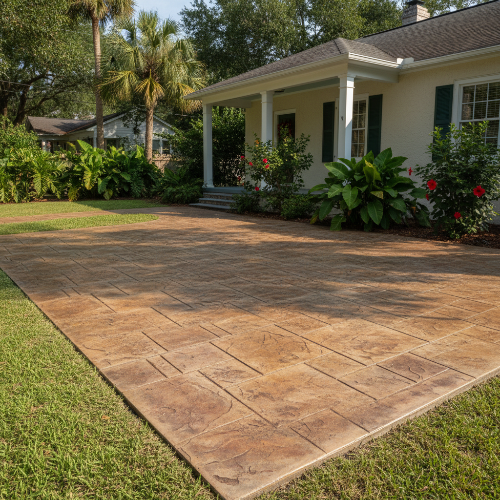 Completed stamped concrete work at a residential property in New Orleans, LA