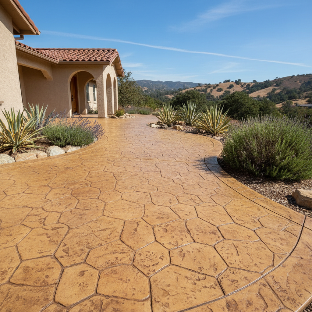 Completed stamped concrete work at a residential property in Santa Barbara, CA
