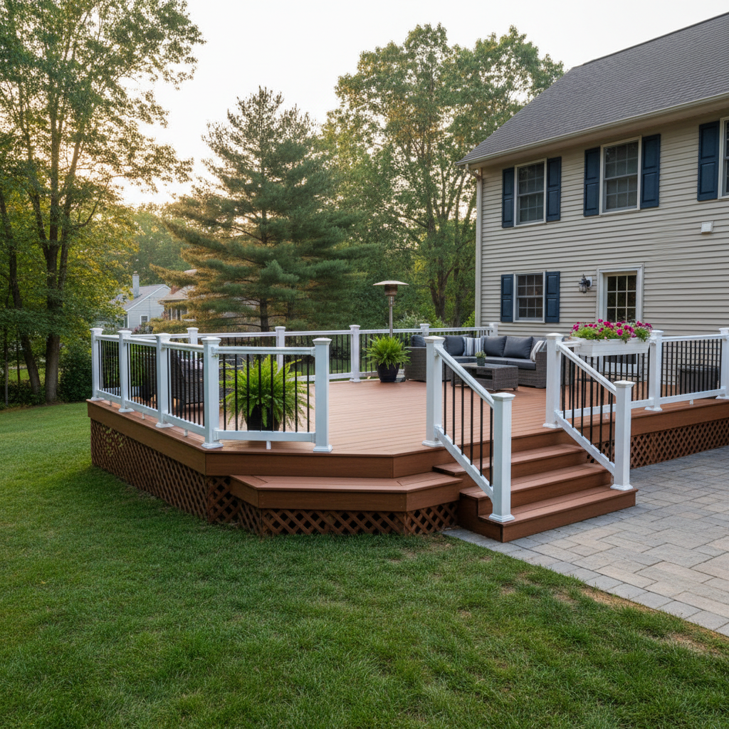 Completed trex decks work at a residential property in Brooklyn, MD
