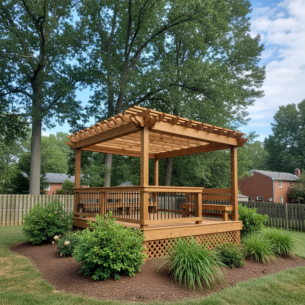 Completed pergola construction work at a residential property in Brooklyn, MD