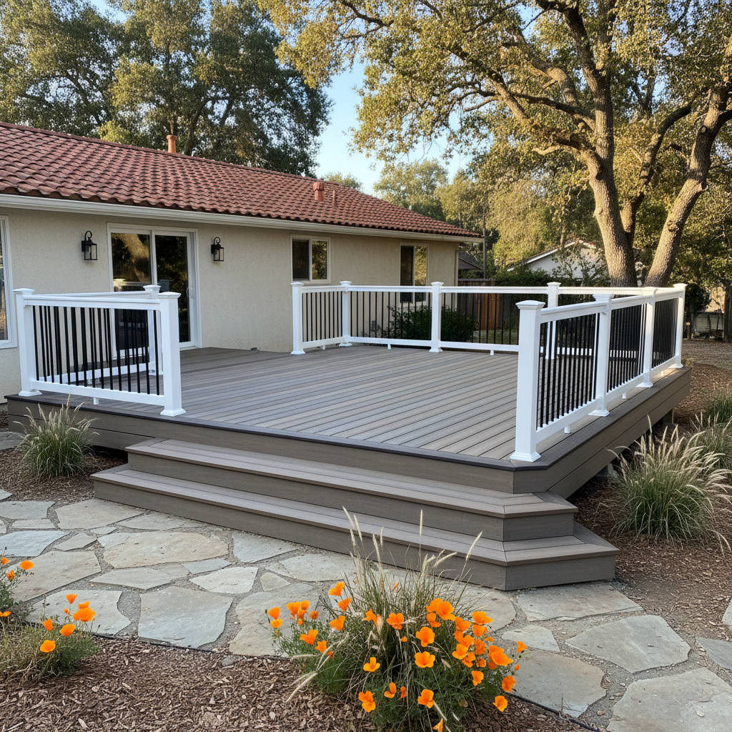 Completed trex decks work at a residential property in Chico, CA