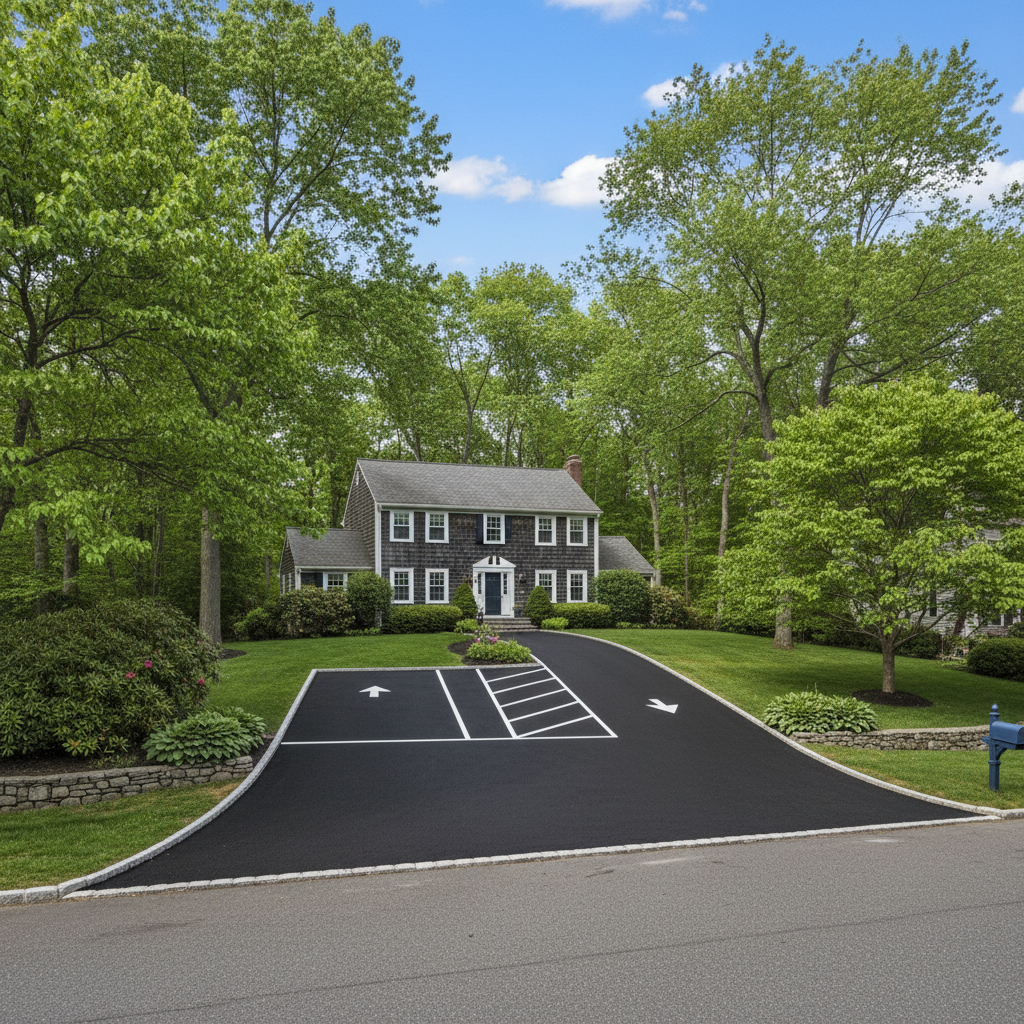 Completed asphalt striping work at a residential property in Waltham, MA