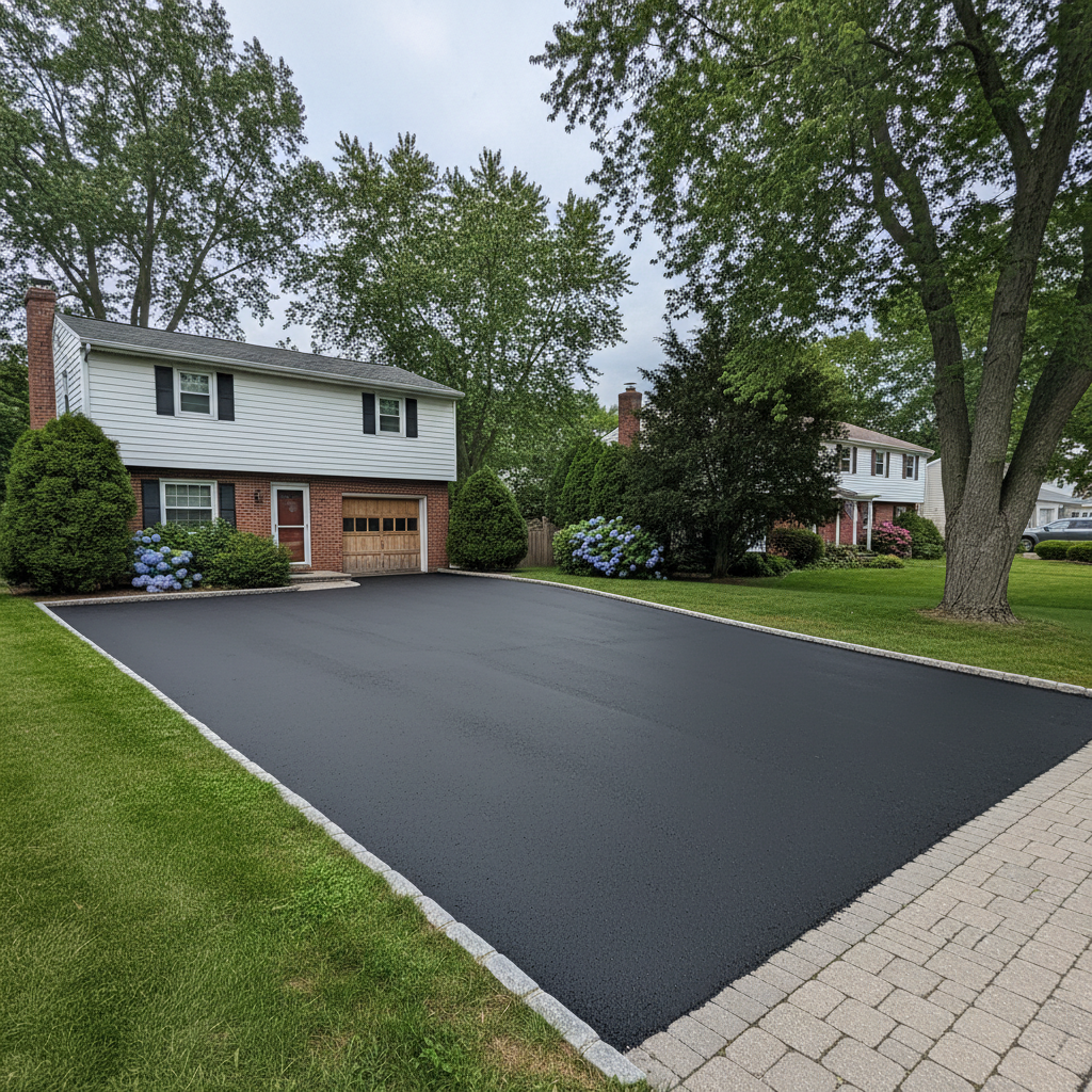 Completed asphalt sealcoating work at a residential property in Boston, MA