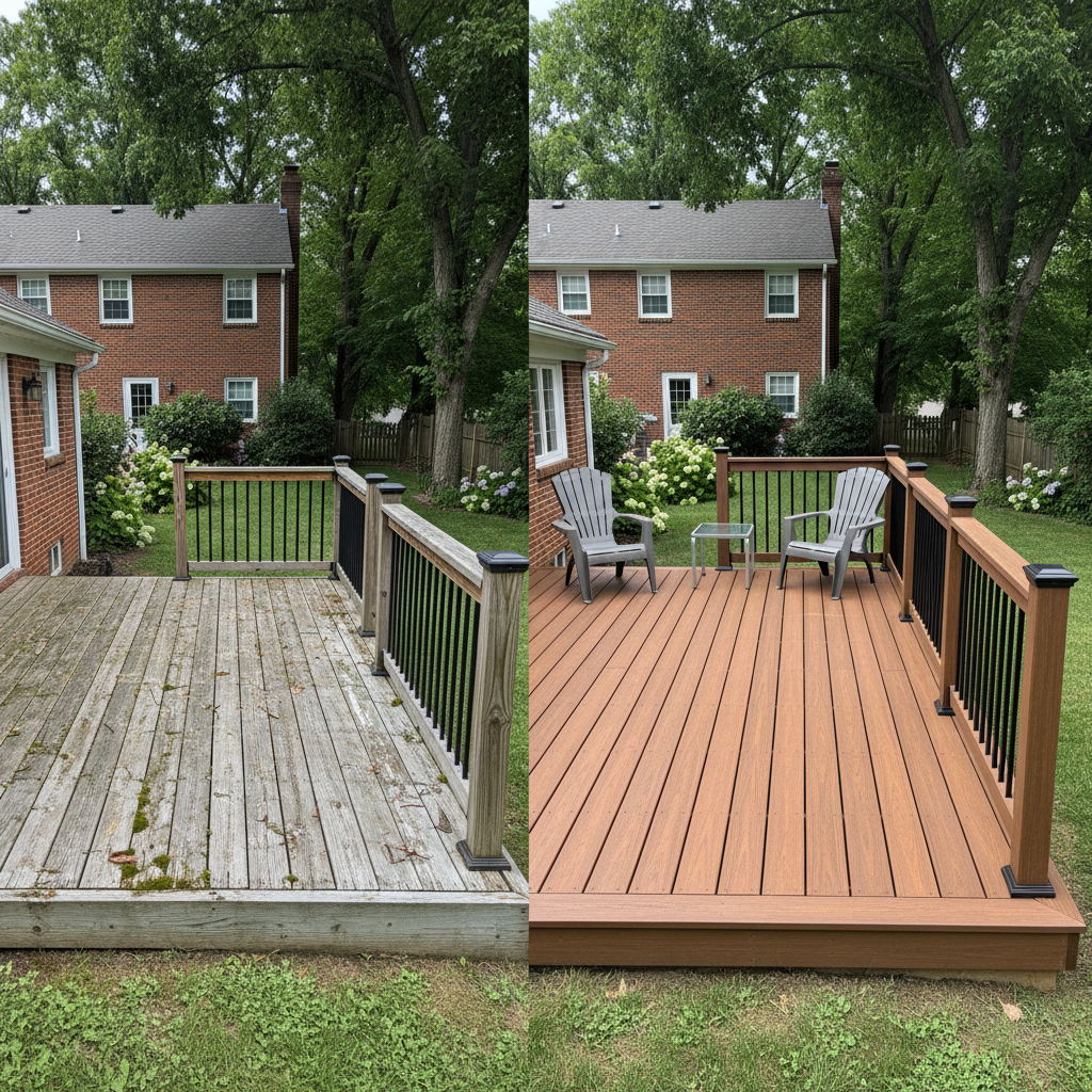 Completed trex decks work at a residential property in Brooklyn, MD