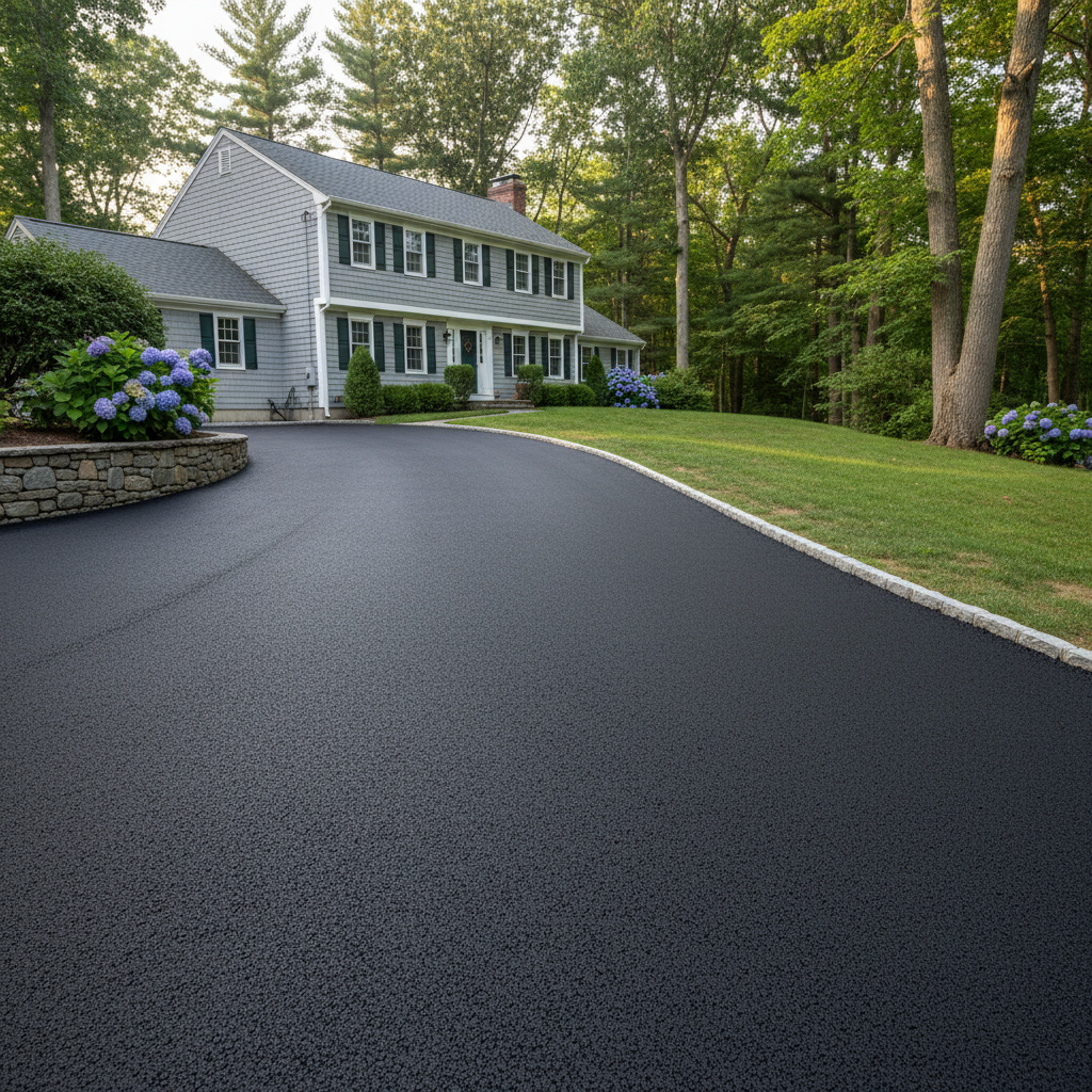 Completed asphalt paving work at a residential property in Waltham, MA