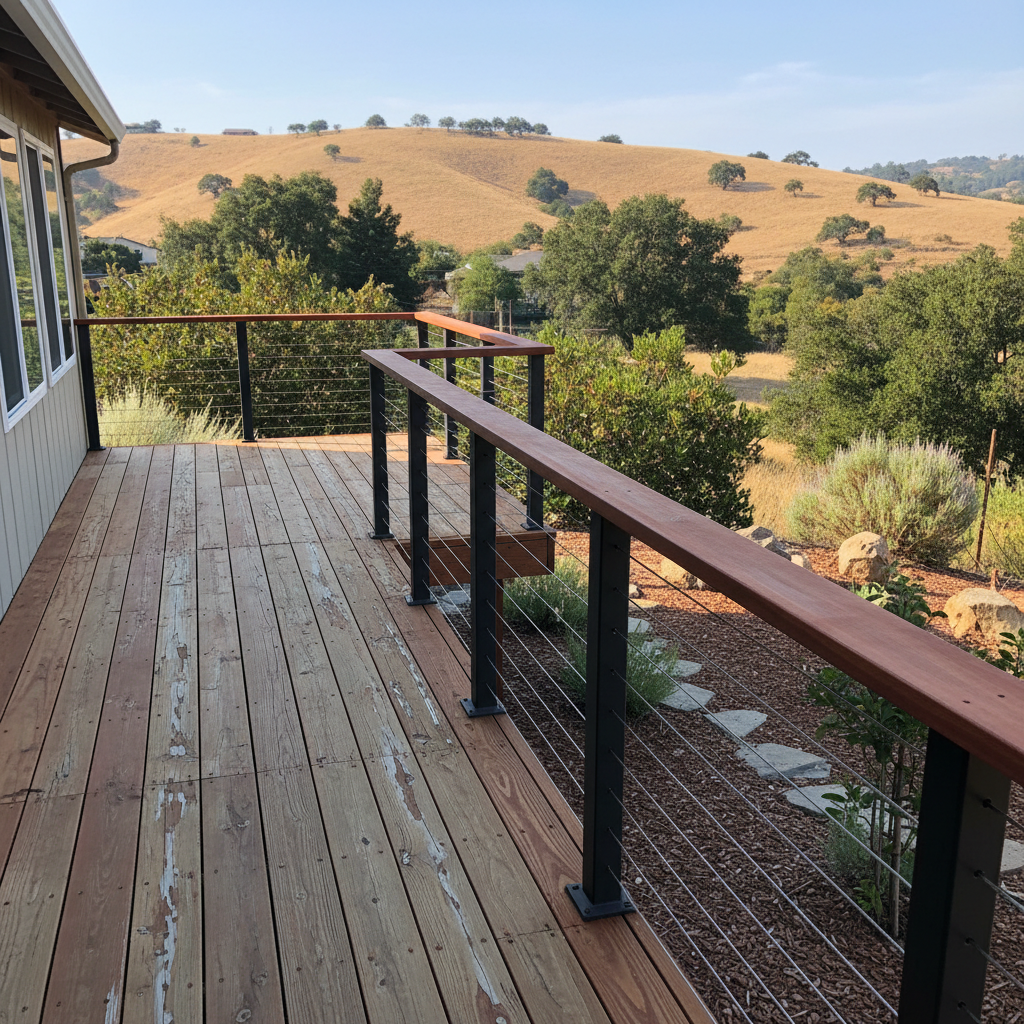 Completed deck railing installation work at a residential property in Pittsburg, CA