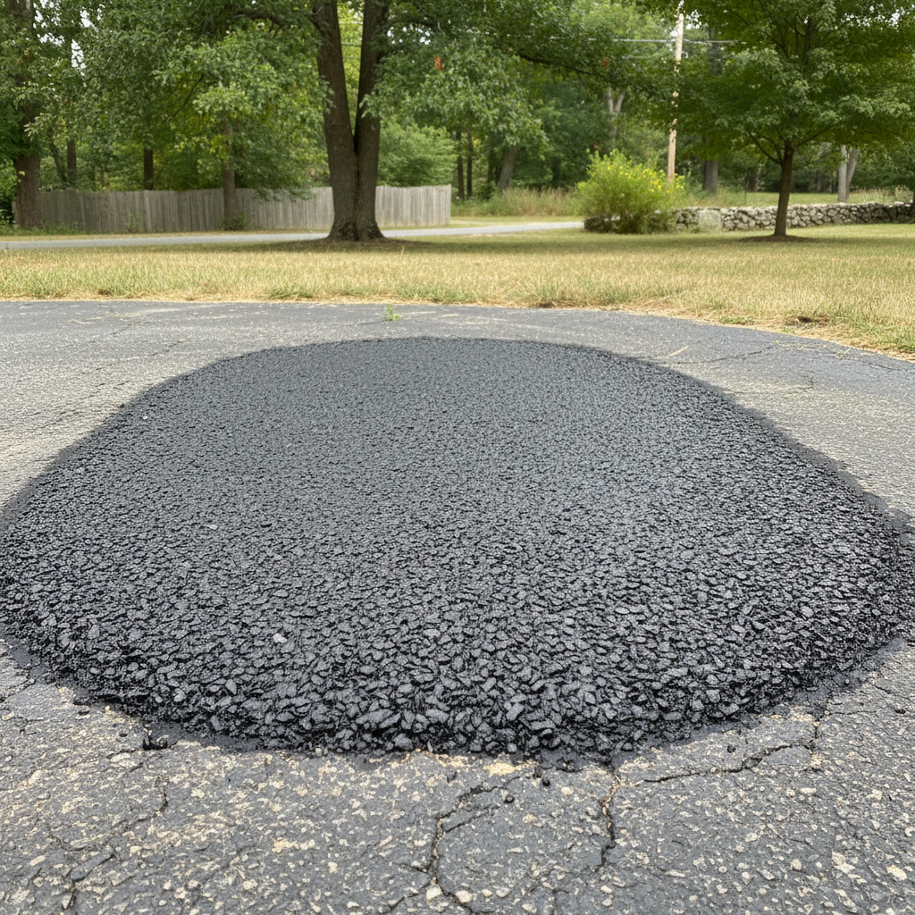 Completed asphalt repair work at a residential property in Taunton, MA