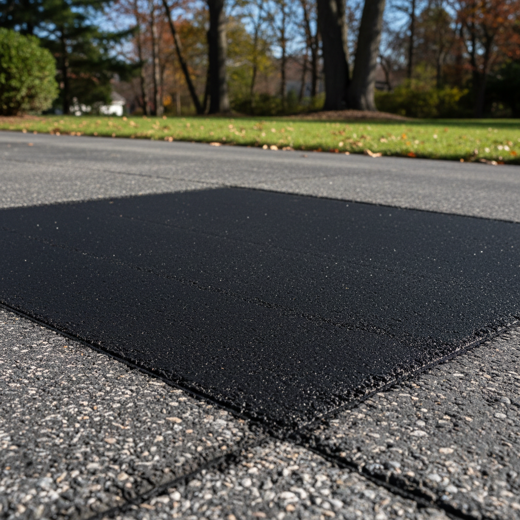 Completed asphalt patching work at a residential property in Boston, MA