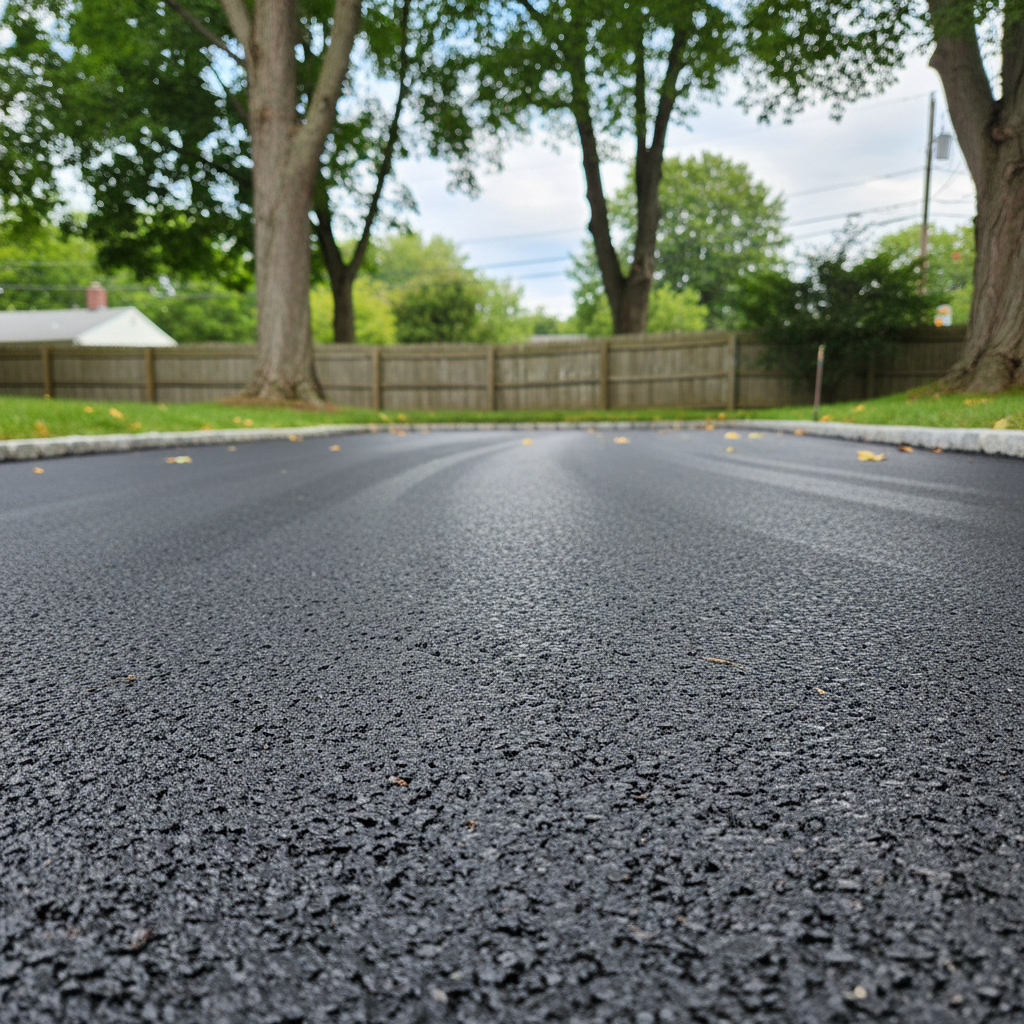 Completed asphalt paving work at a residential property in Waltham, MA