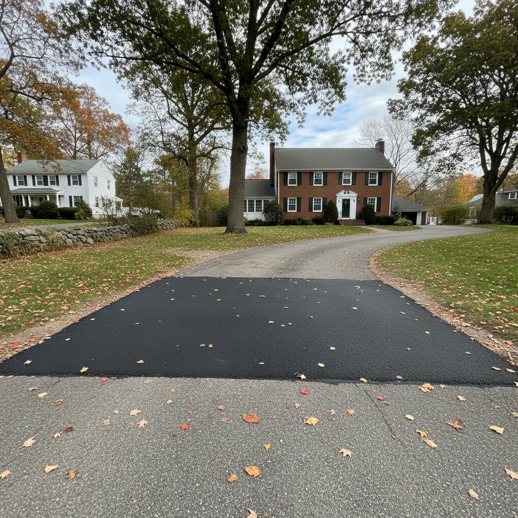 Completed asphalt patching work at a residential property in Waltham, MA