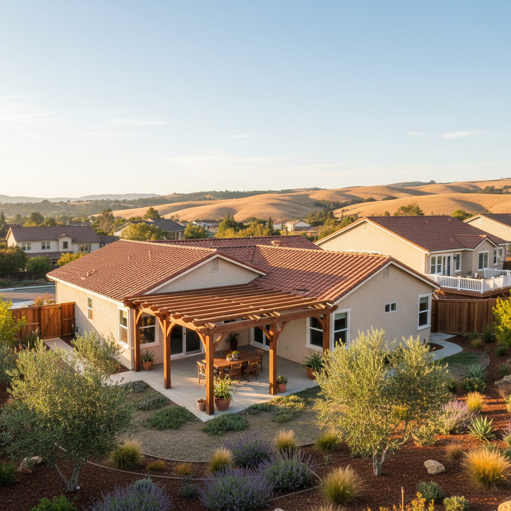 Completed pergola construction work at a residential property in San Leandro, CA