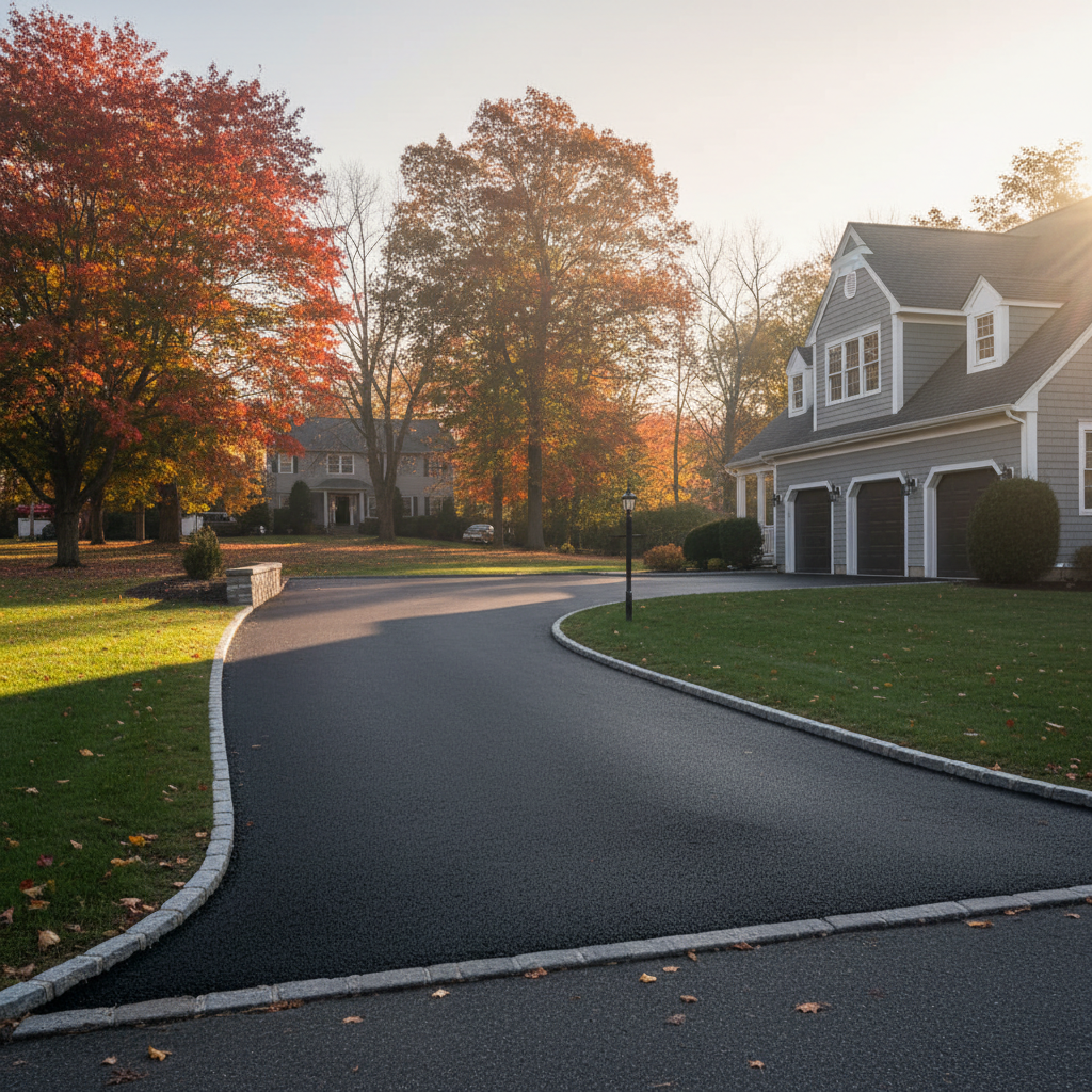 Completed driveway paving work at a residential property in Lynn, MA