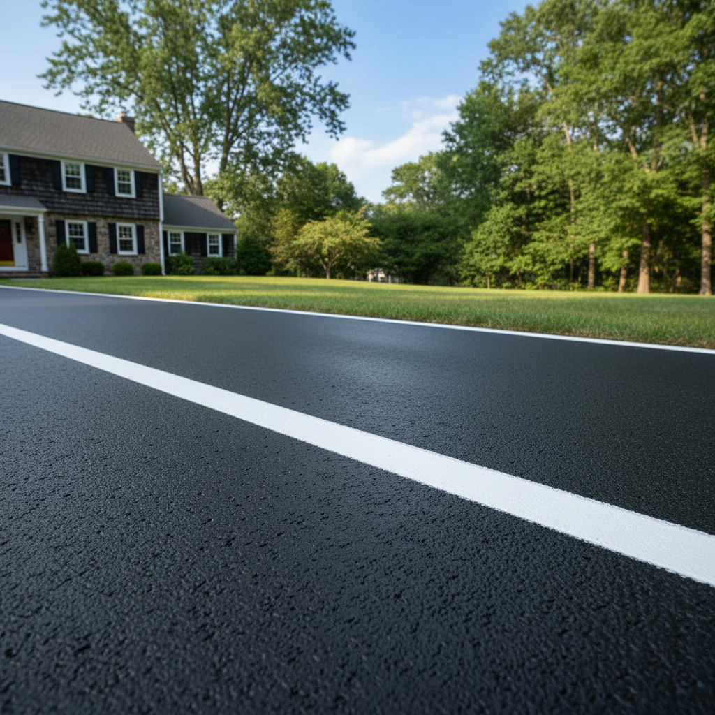 Completed asphalt striping work at a residential property in Waltham, MA