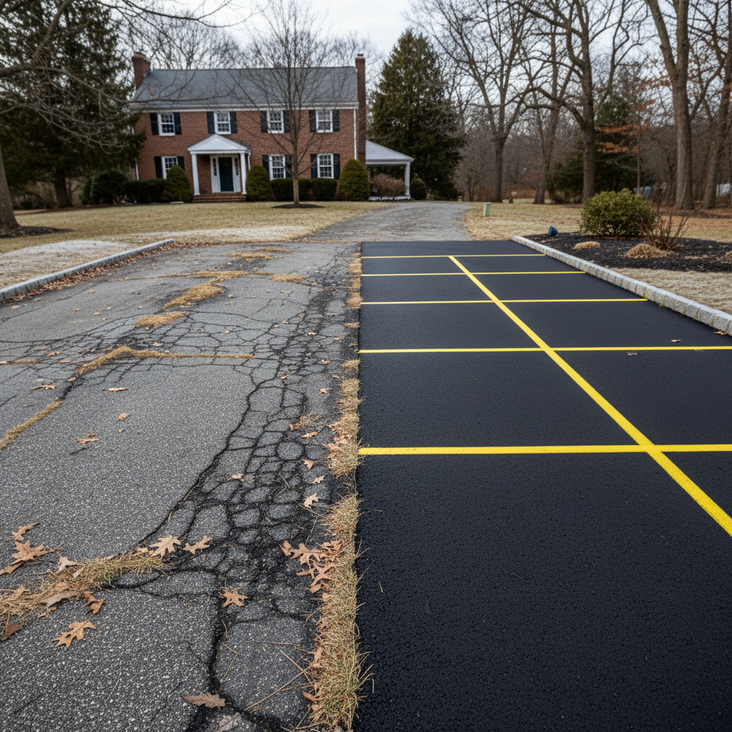 Completed asphalt striping work at a residential property in Boston, MA