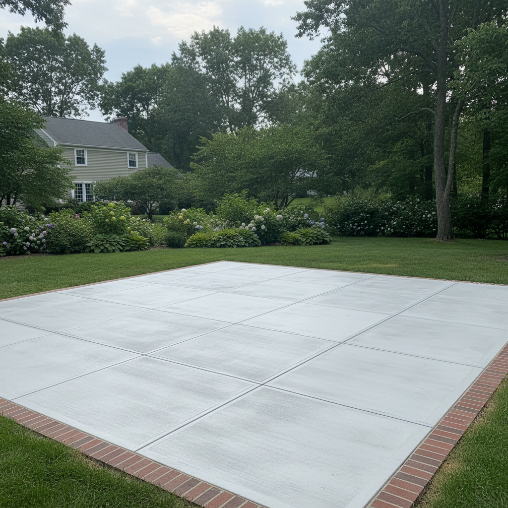 Completed concrete patios work at a residential property in Wellesley, MA