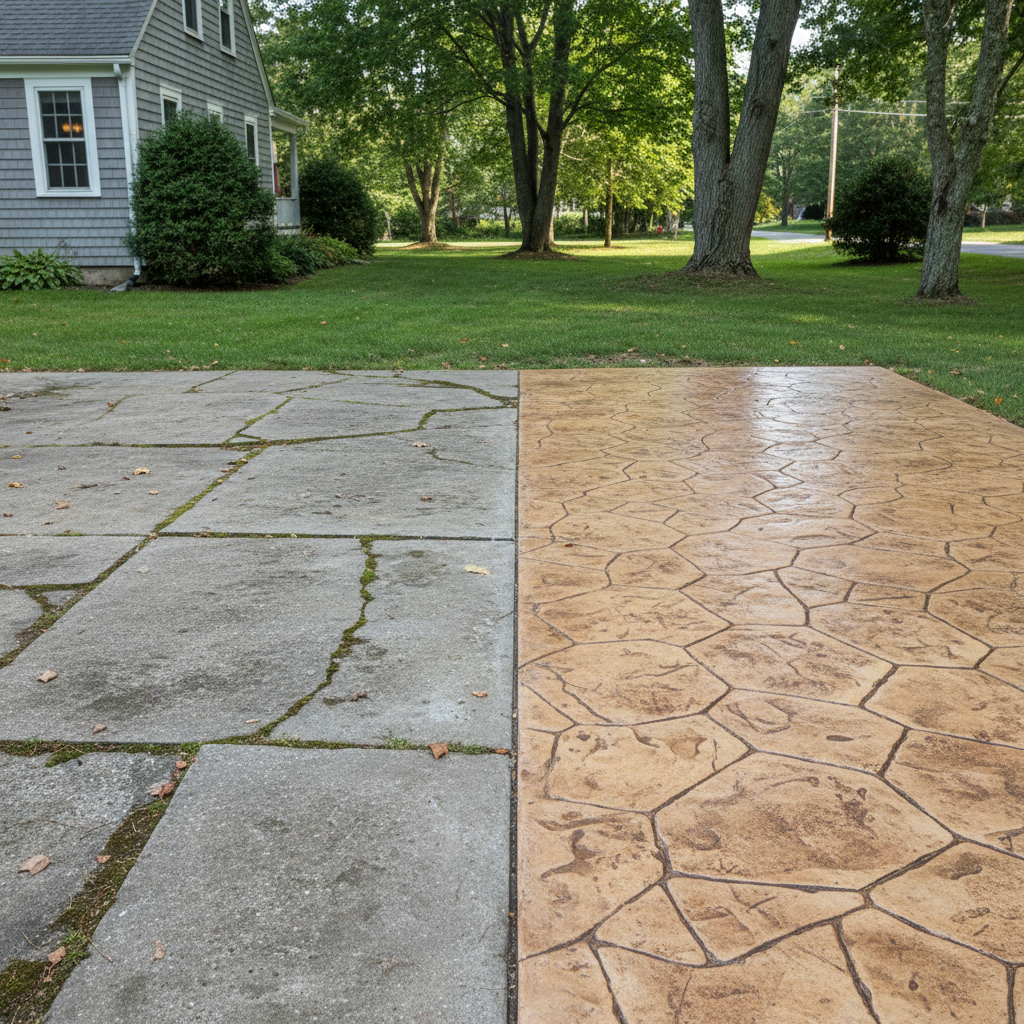 Completed decorative concrete work at a residential property in Wellesley, MA