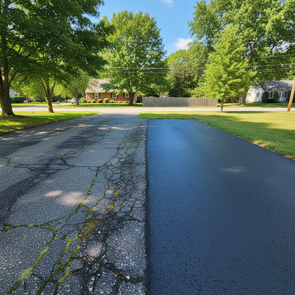 Completed asphalt sealcoating work at a residential property in Lynn, MA