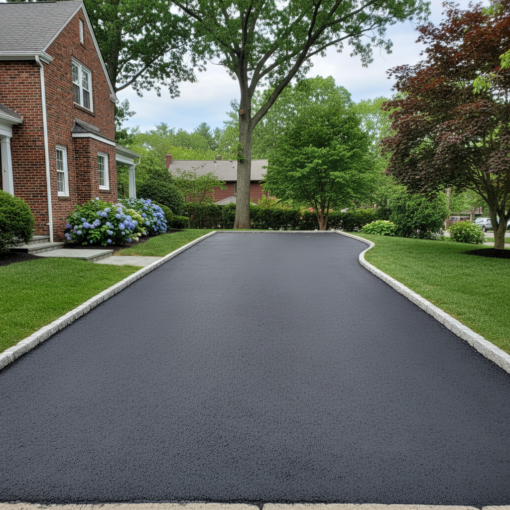 Completed asphalt sealcoating work at a residential property in Boston, MA