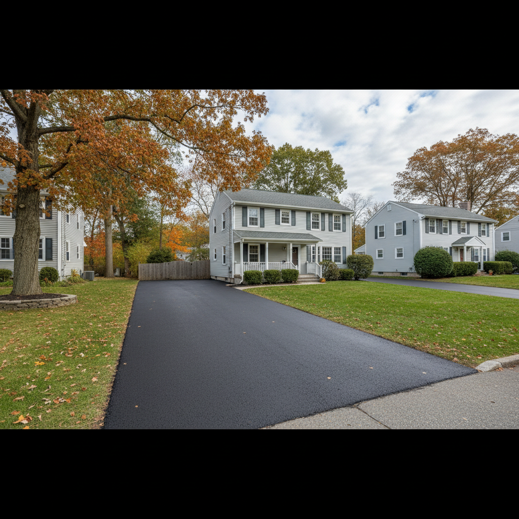 Completed asphalt sealcoating work at a residential property in Taunton, MA
