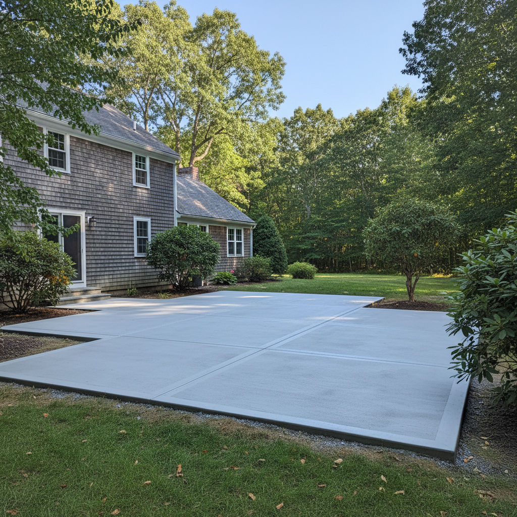 Completed concrete patios work at a residential property in West Greenwich, RI