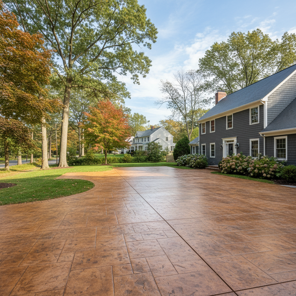 Completed concrete staining work at a residential property in Wellesley, MA