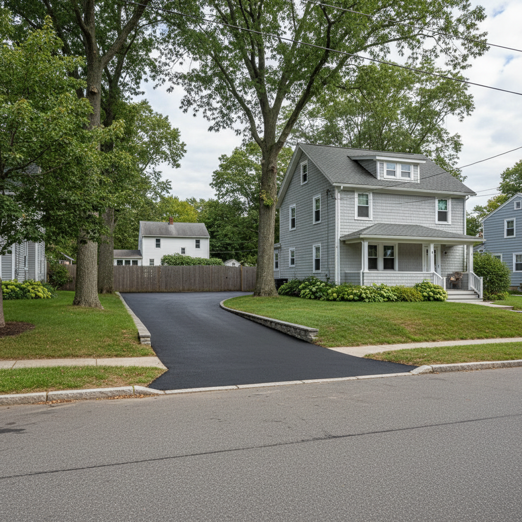 Completed asphalt sealcoating work at a residential property in Lynn, MA
