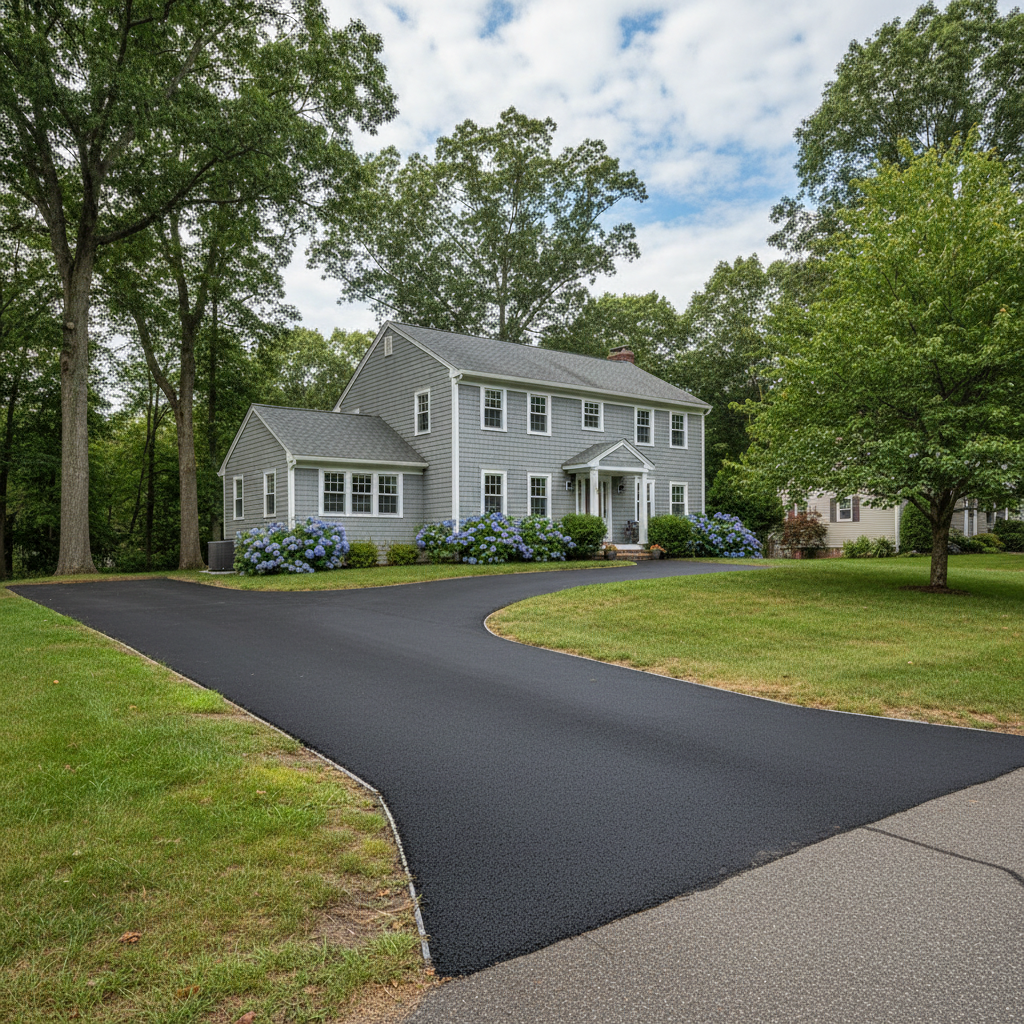 Completed asphalt repair work at a residential property in Taunton, MA