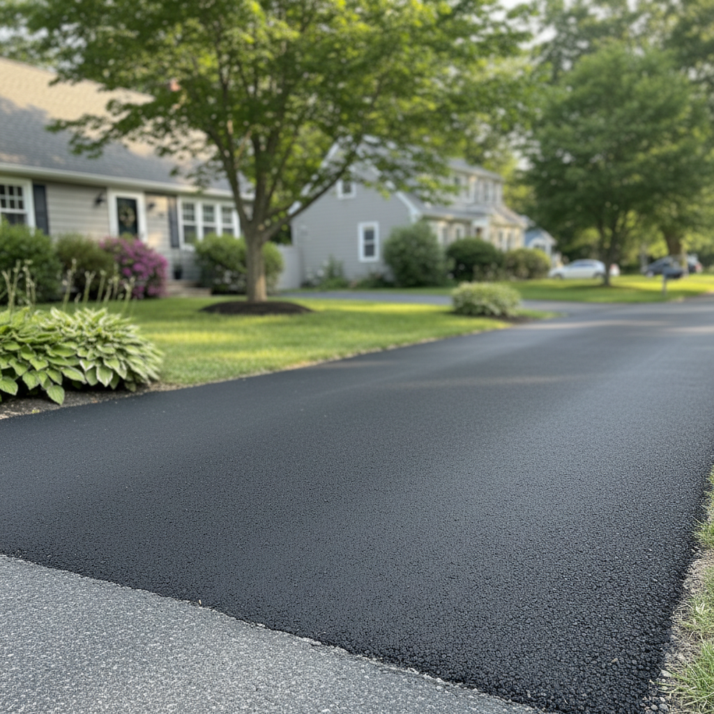 Completed asphalt repair work at a residential property in Lynn, MA
