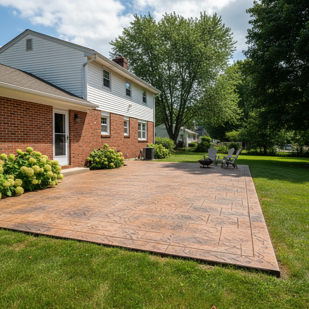 Completed stamped concrete work at a residential property in Worcester, MA