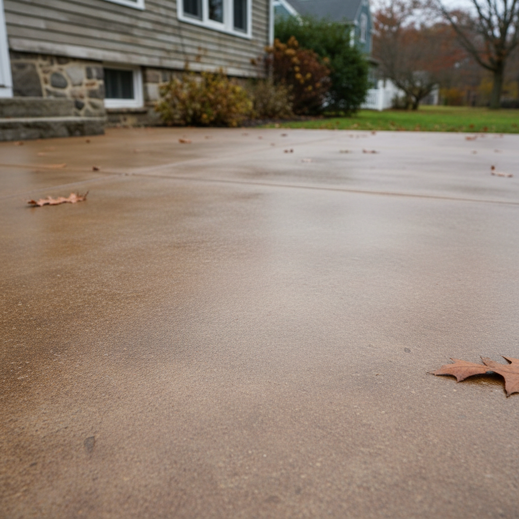 Completed concrete staining work at a residential property in Wellesley, MA