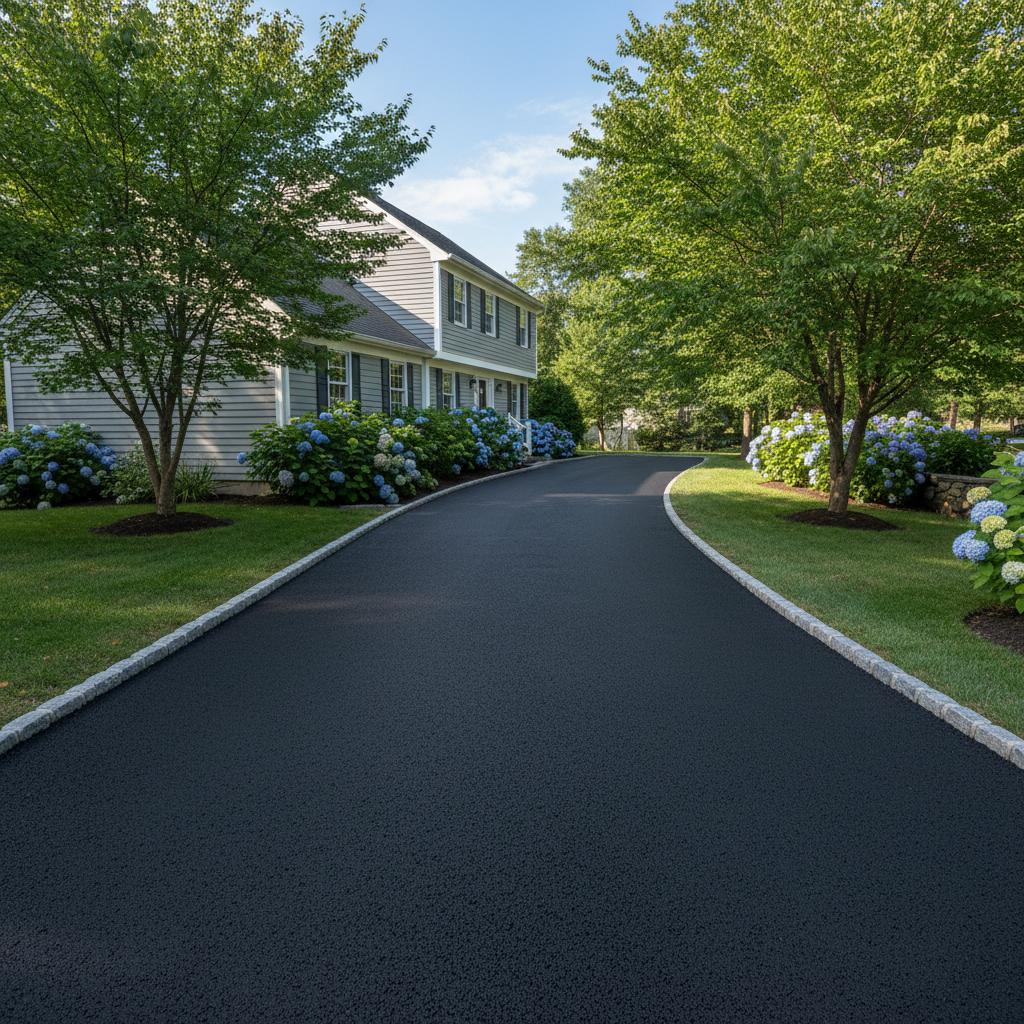 Completed driveway paving work at a residential property in Lynn, MA