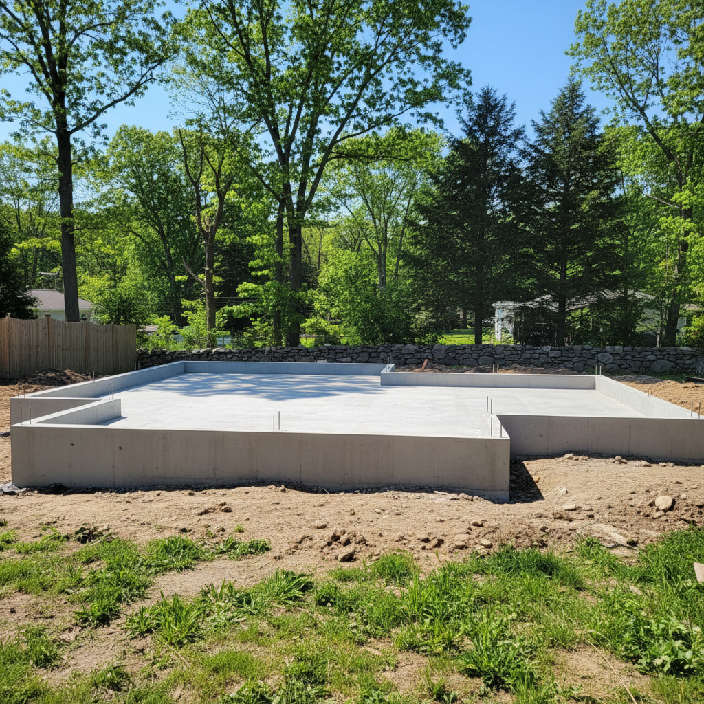 Completed concrete foundations work at a residential property in Weston, MA