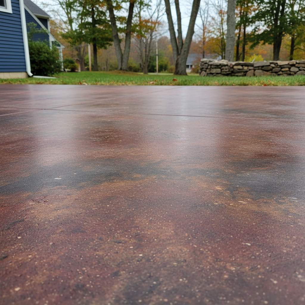 Completed concrete staining work at a residential property in Weston, MA