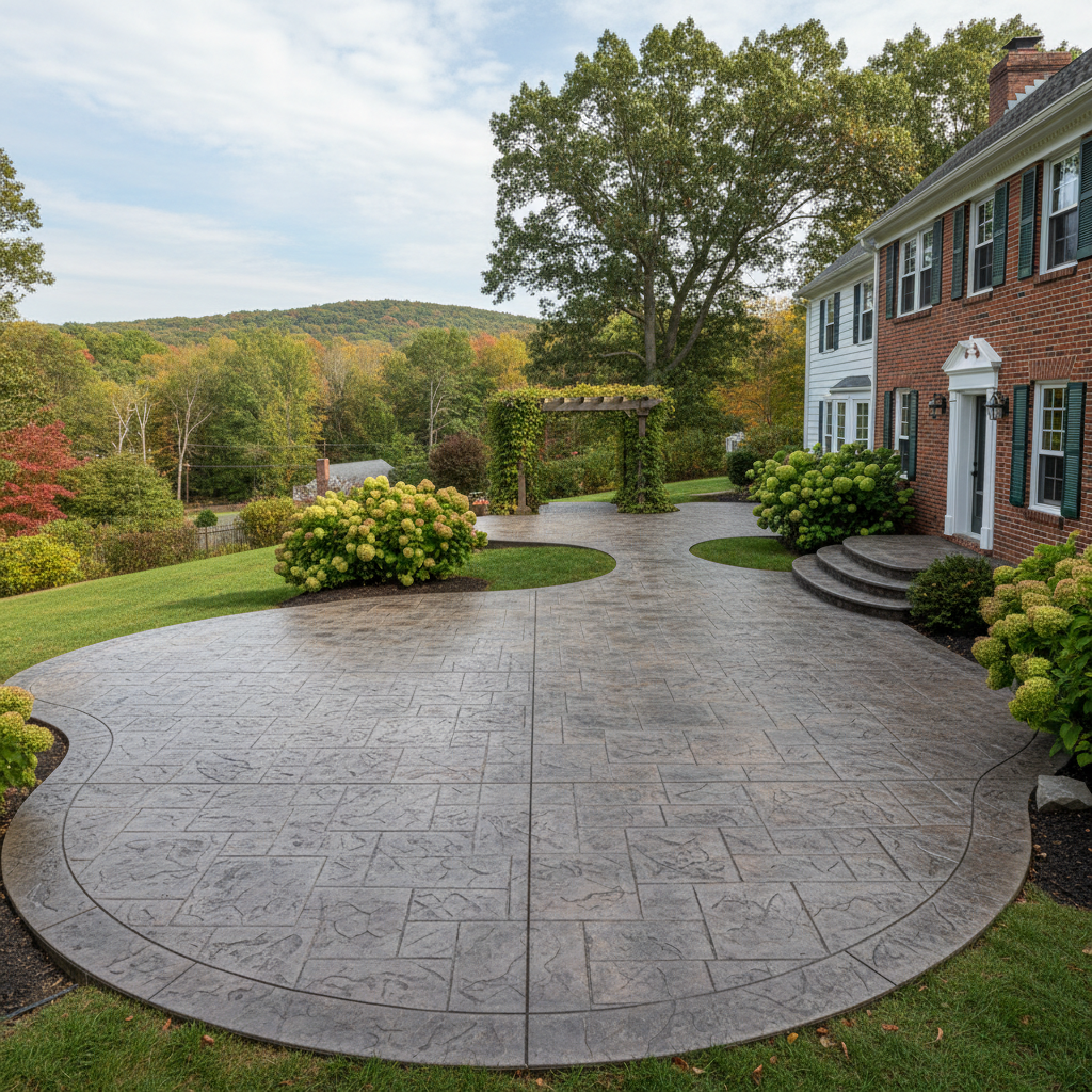 Completed decorative concrete work at a residential property in Wellesley, MA