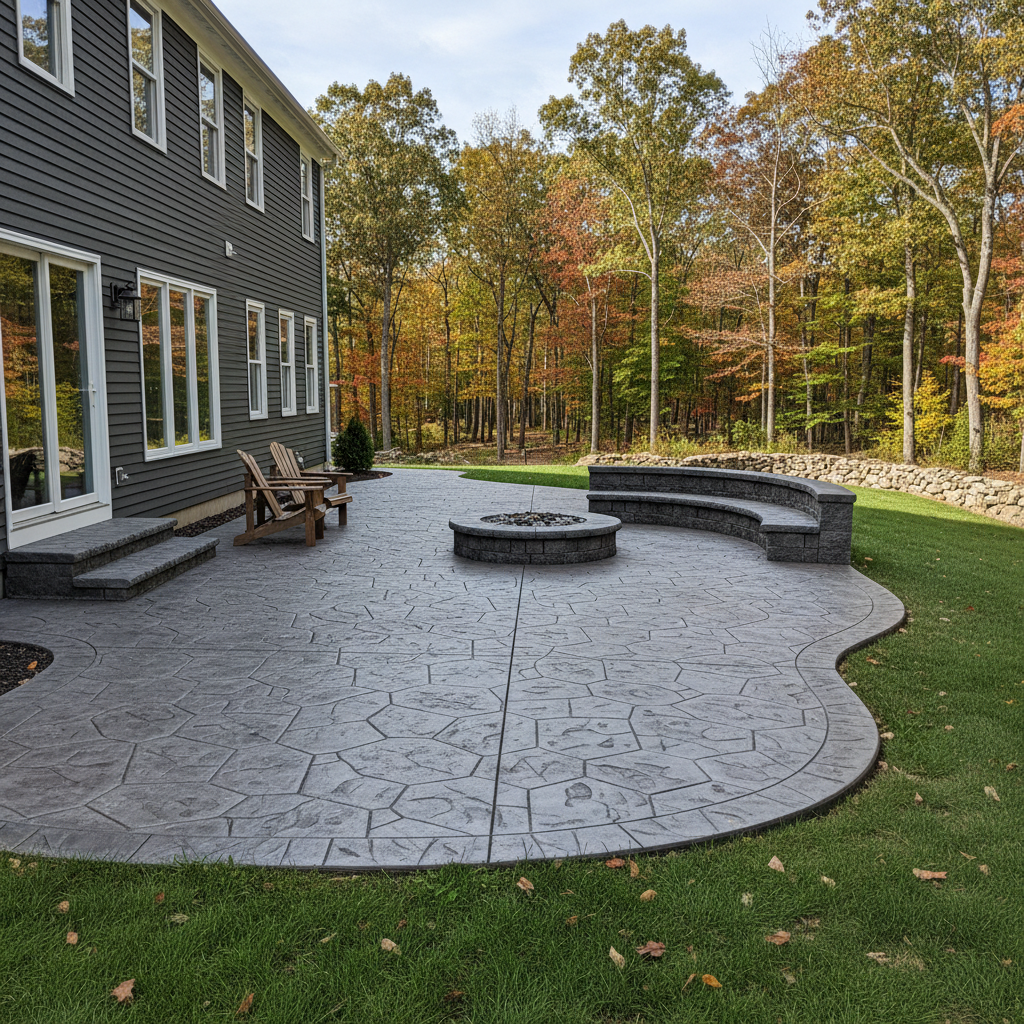 Completed decorative concrete work at a residential property in West Greenwich, RI