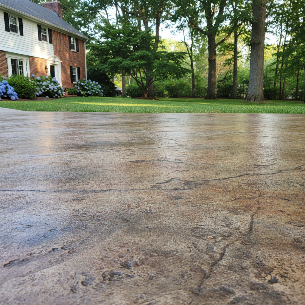 Completed concrete staining work at a residential property in Brookline, MA