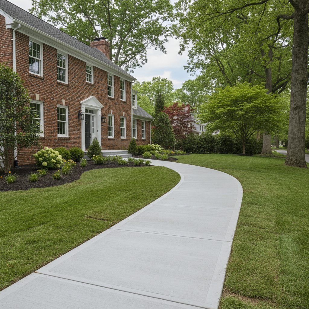 Completed concrete sidewalks work at a residential property in Brookline, MA