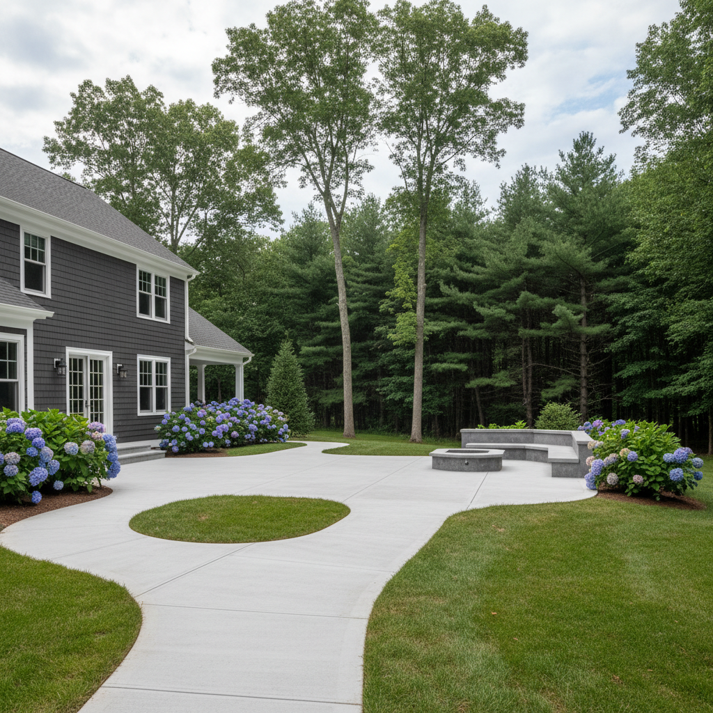 Completed concrete installation work at a residential property in Weston, MA
