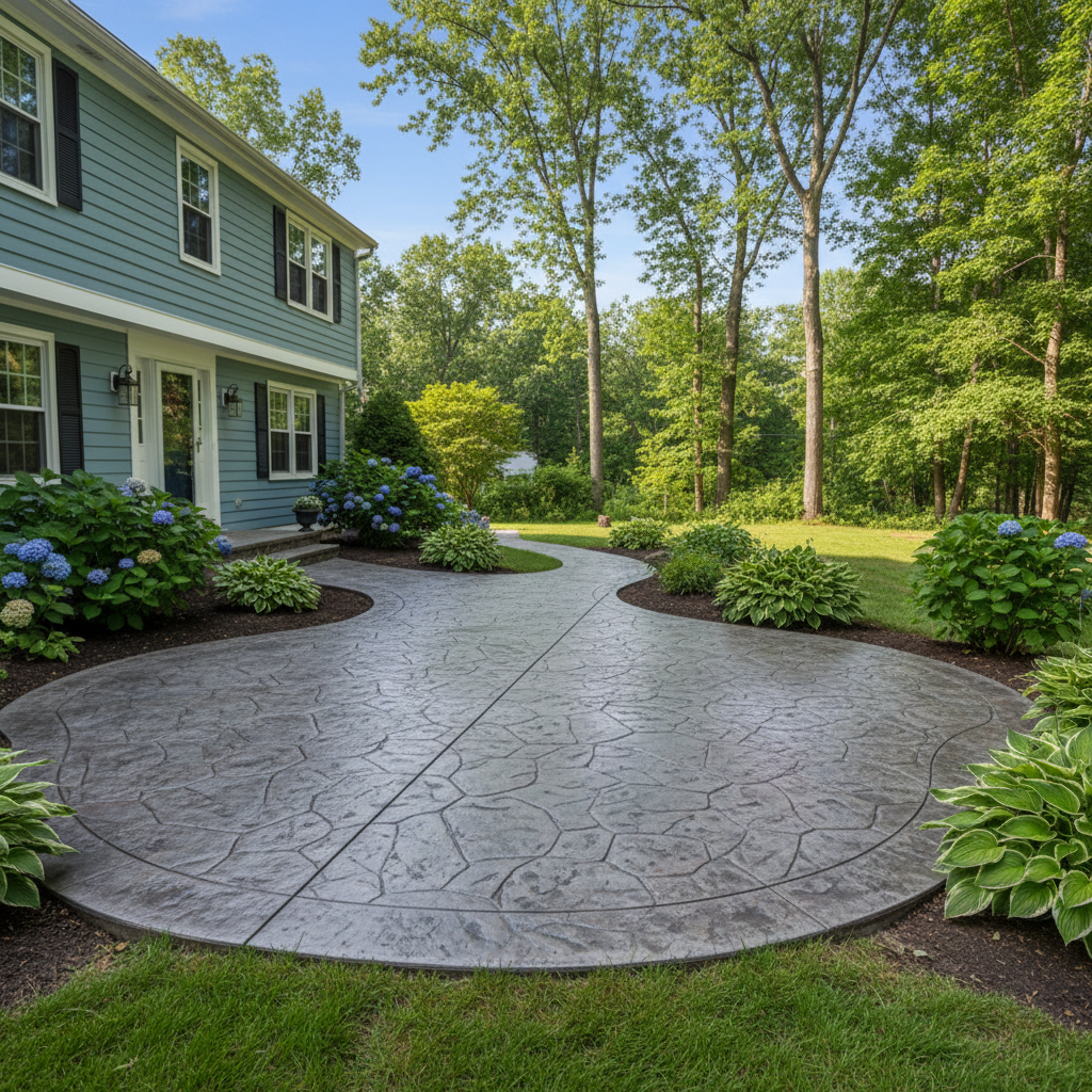 Completed decorative concrete work at a residential property in Worcester, MA