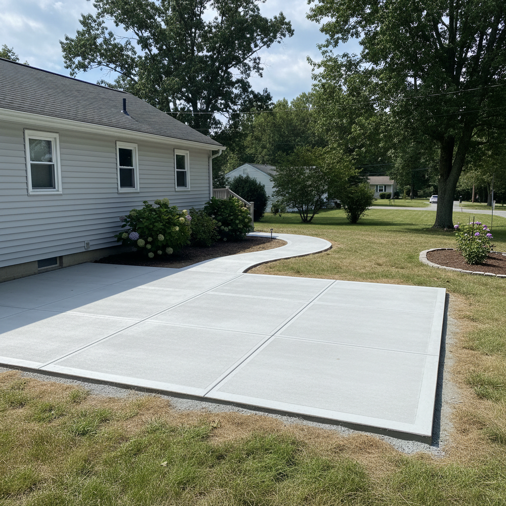 Completed concrete installation work at a residential property in West Greenwich, RI