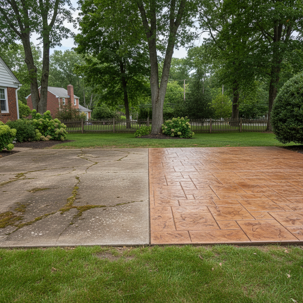 Completed decorative concrete work at a residential property in Needham, MA