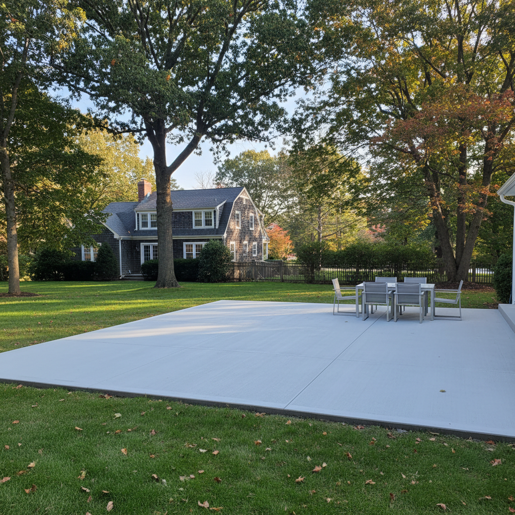 Completed concrete patios work at a residential property in Needham, MA