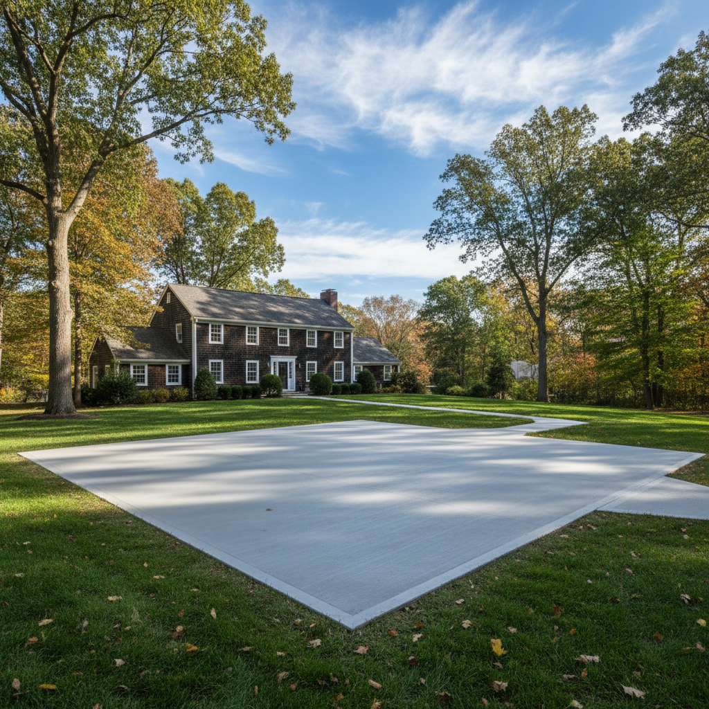 Completed concrete installation work at a residential property in Weston, MA