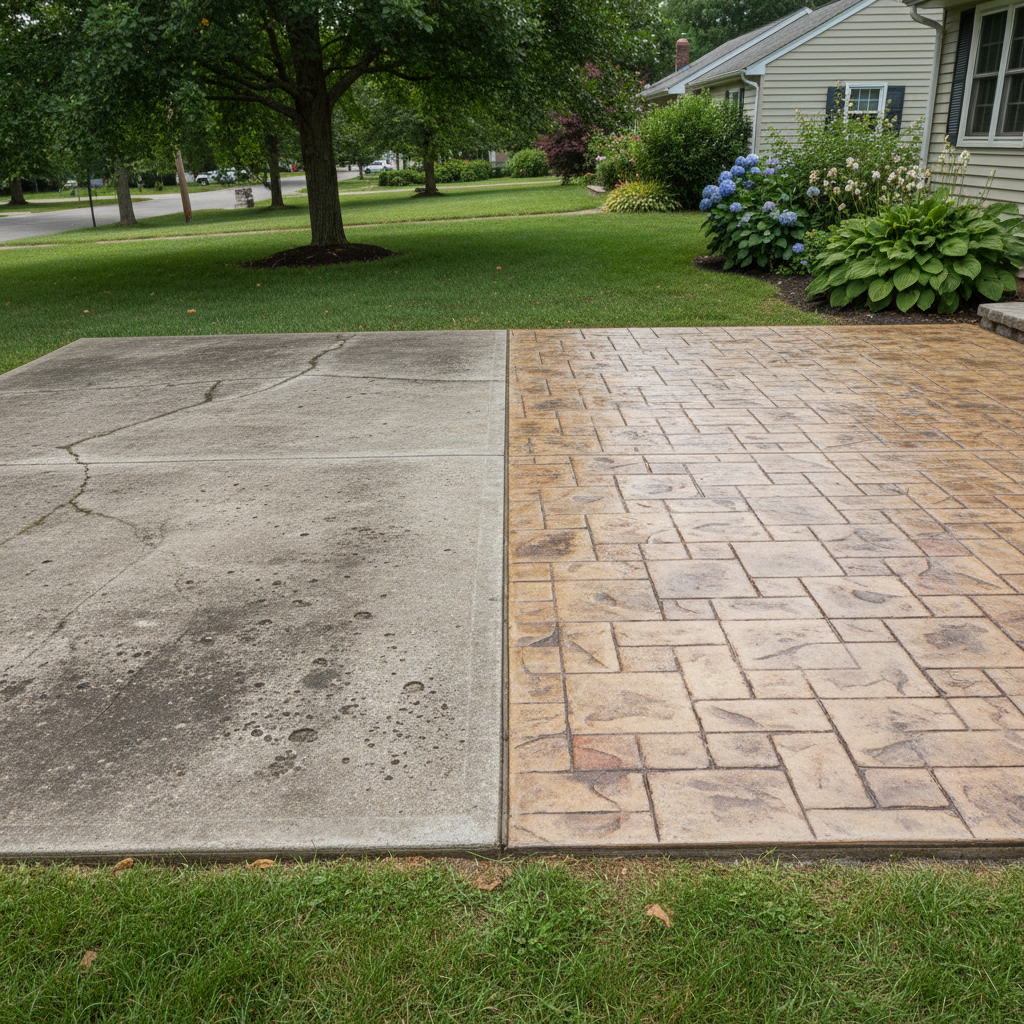 Completed decorative concrete work at a residential property in Marlborough, MA