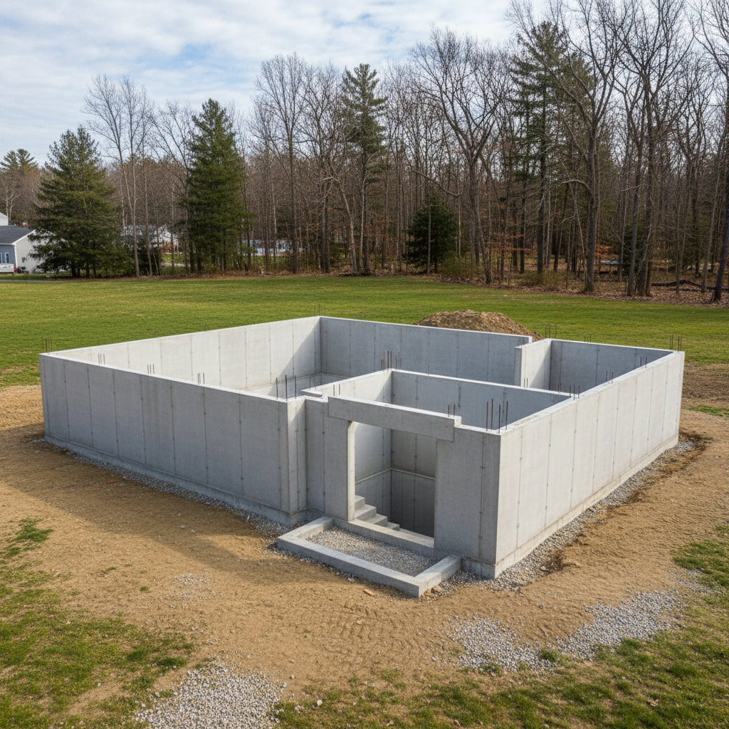 Completed concrete foundations work at a residential property in Needham, MA