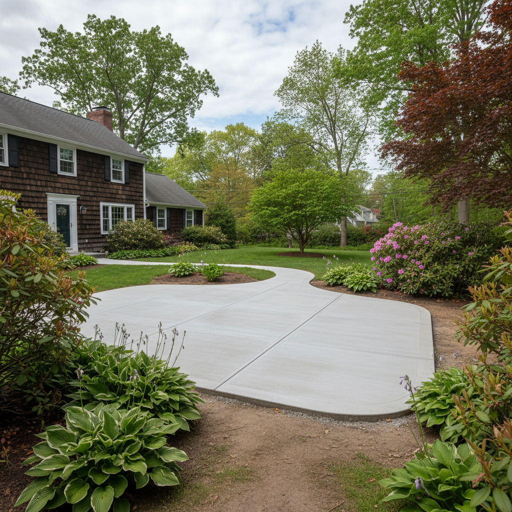 Completed concrete flatwork work at a residential property in Brookline, MA